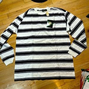 vintage 90s charter club oversized long sleeved blue and white pocket tee size L